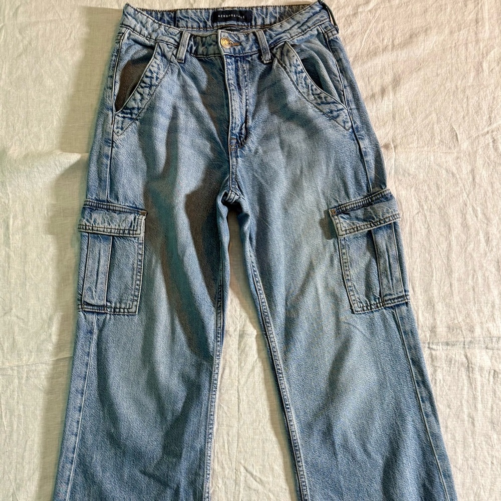 Aeropostale Women's Sz 4 Light Blue Cargo Flare Jeans